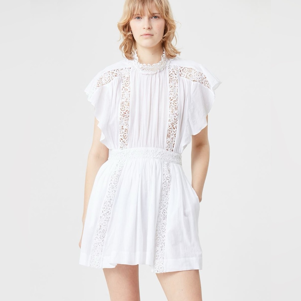 NWT $795 Isabel Marant Gisele Lace-Trimmed Voile Dress